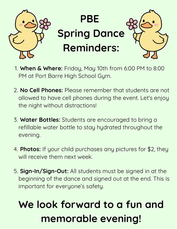 PBE Spring Dance Reminders