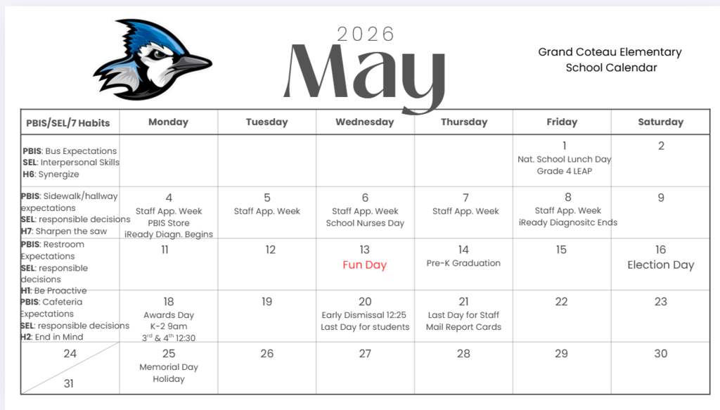 Updated May 2026 school calendar