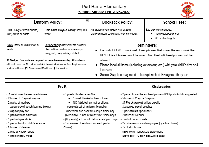 School Supply LIst