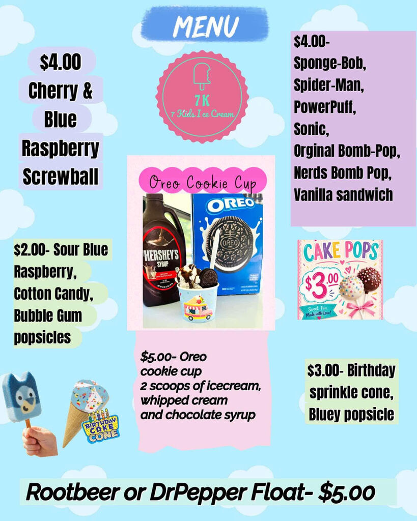 Ice cream truck menu