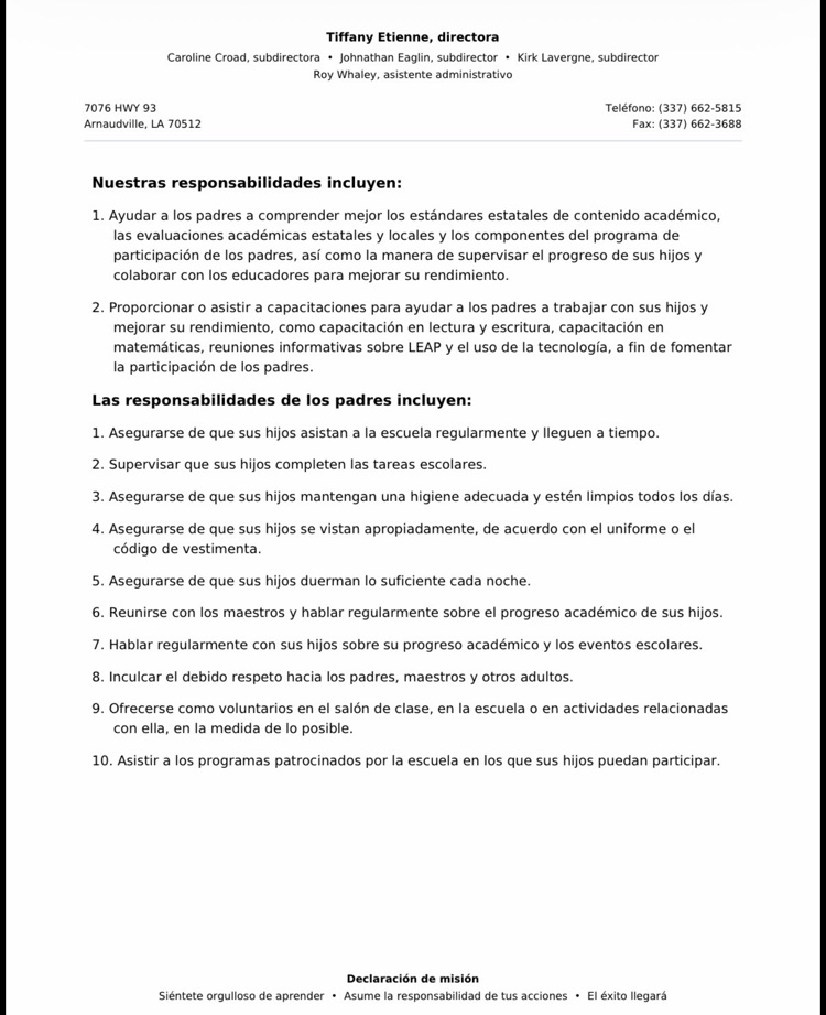 BCHS - Parent and Engagement Policy