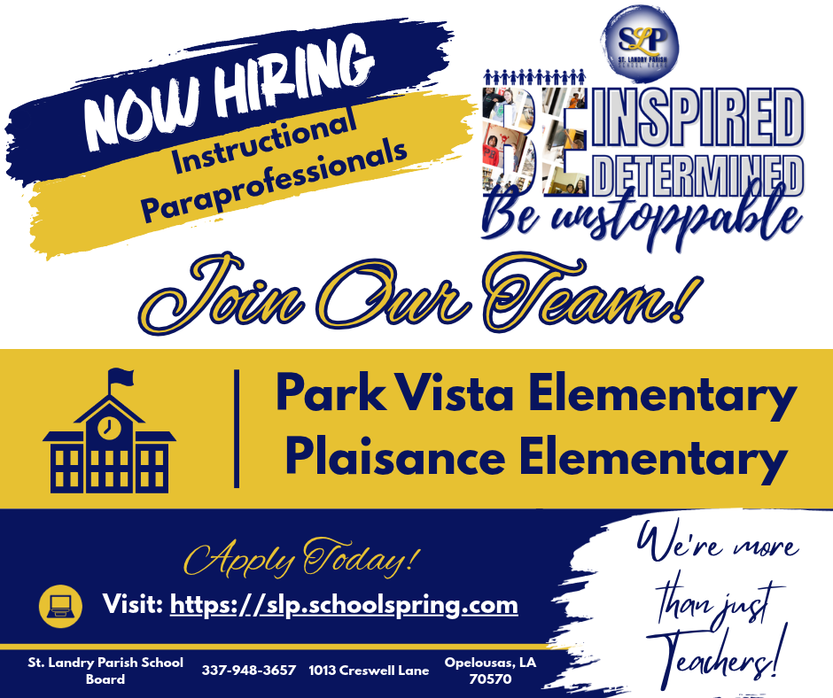 An advertisement for hiring, with "NOW HIRING" in bold, blue, and white text. Two schools listed, blue and yellow background.