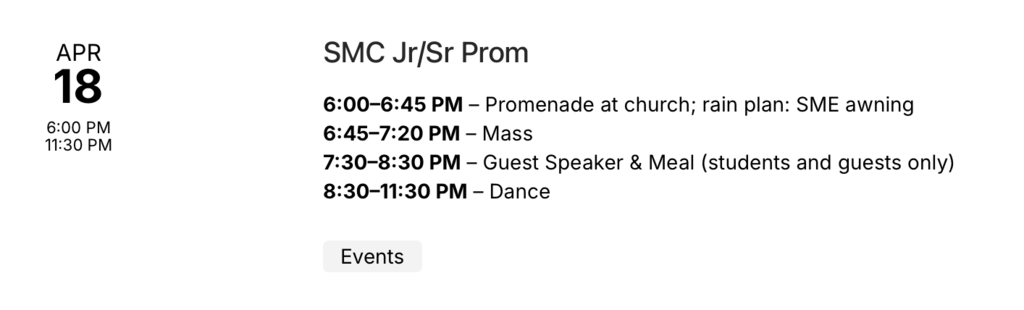 2026 Prom Schedule