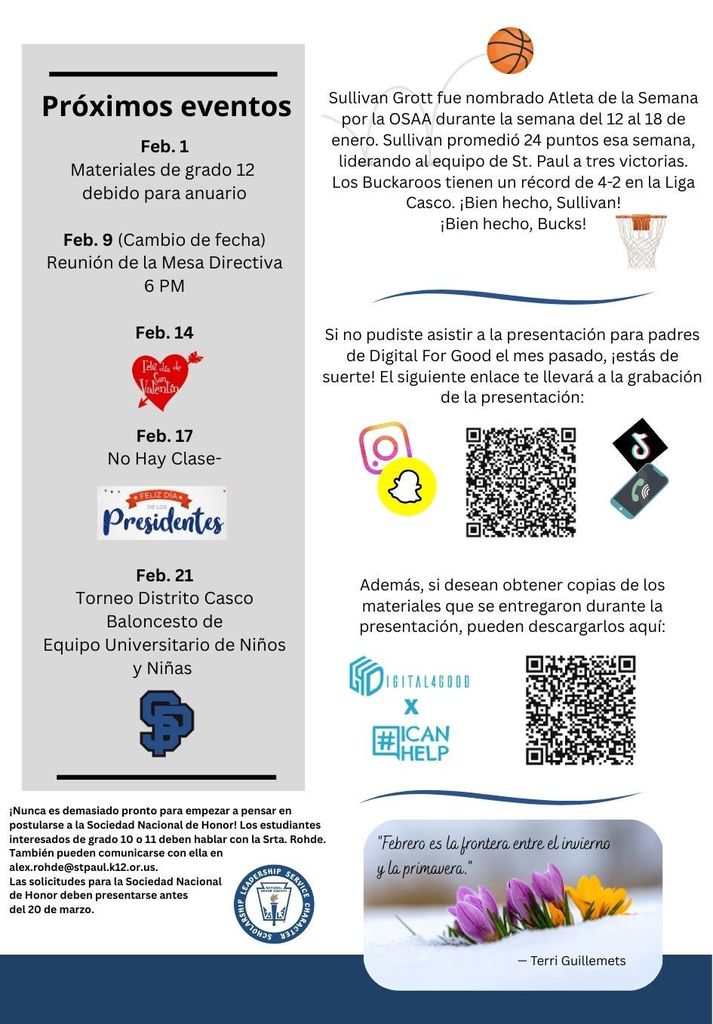 MS/HS Newsletter for February 2026 Spanish page 2