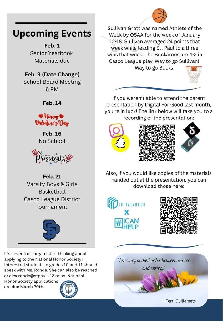 MS/HS Newsletter for February 2026