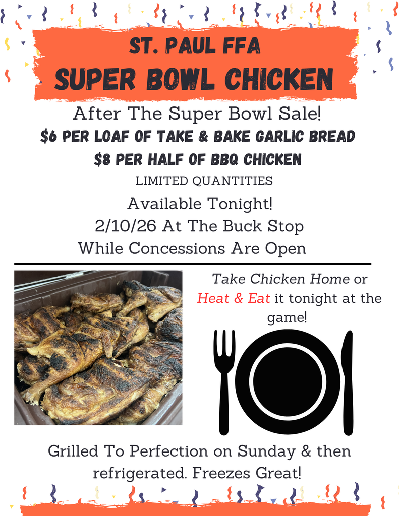 FFA BBQ Chicken for sale at The Buck Stop tonight!