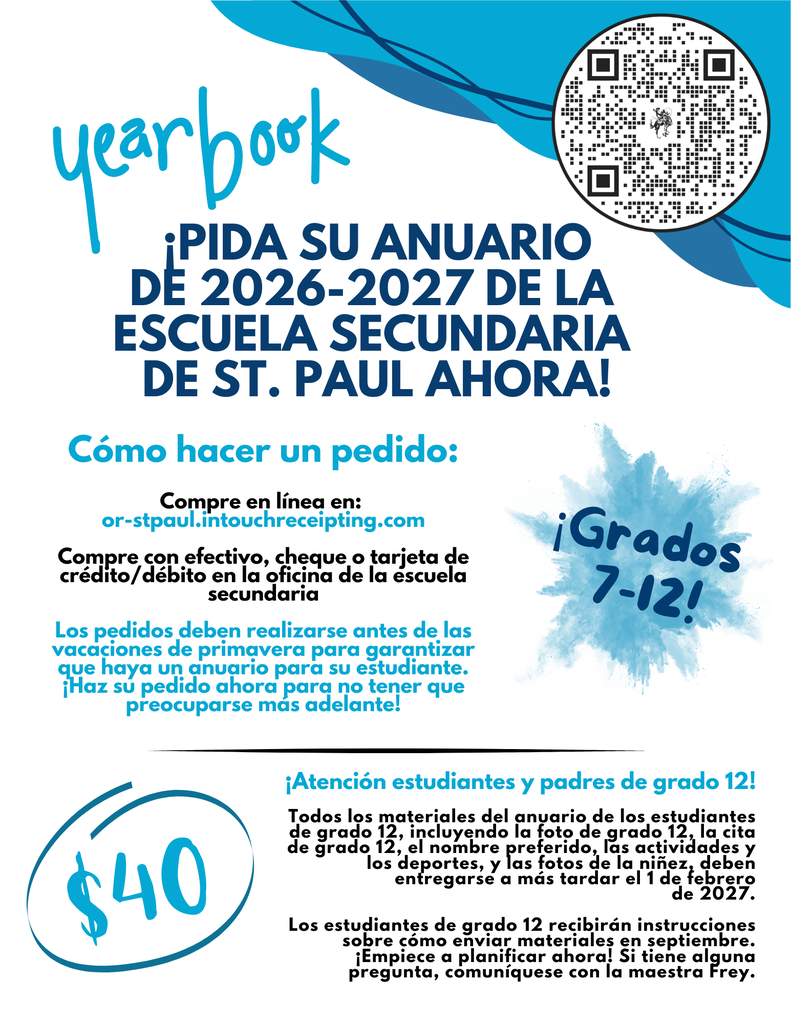 SPN-26-27 Yearbook order QR code MS/HS $40