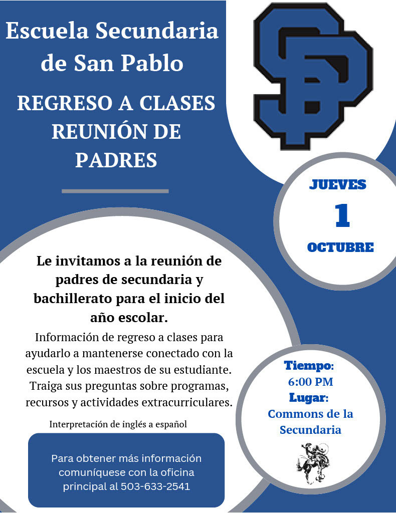 Middle/High School Parent Meeting on October 1 at 6:00 pm in the HS Commons-SPN