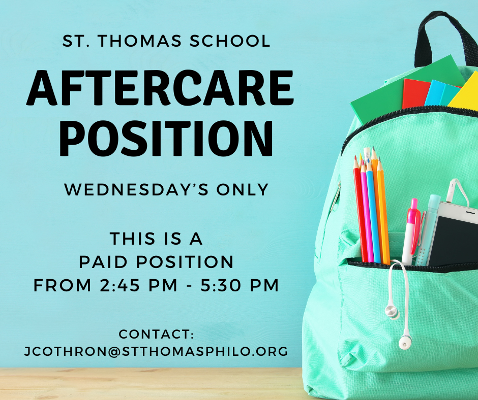 Aftercare Position Opening for Wednesday Afternoons.