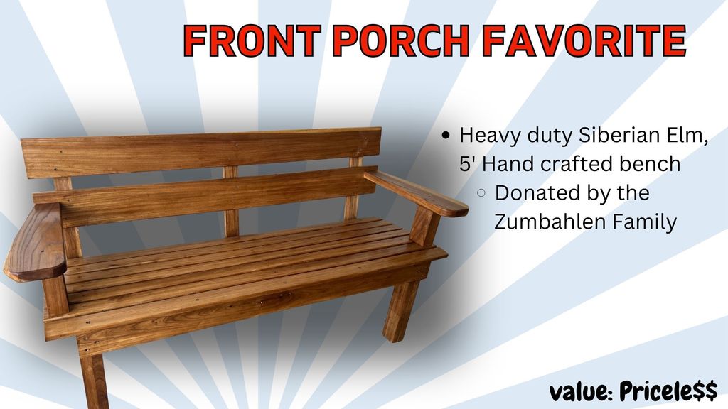 Siberian Elm 5 ft hand crafted bench by the Zumbahlen Family.