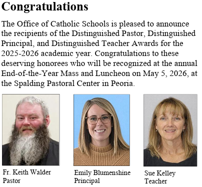 The Office of Catholic Schools Distinguished Pastor recipient
