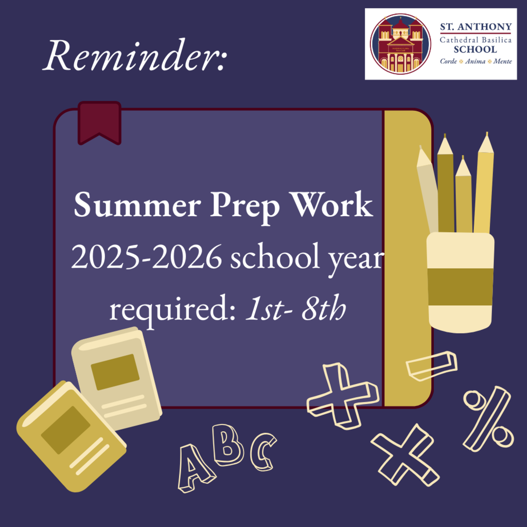 Summer prep work for 2025-2026 school year with required reading and poetry memorization for 1st-8th. 