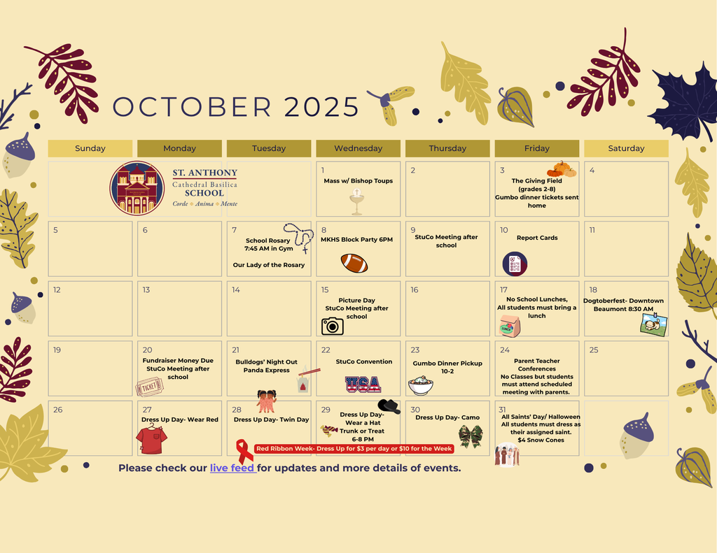 October Calendar of events