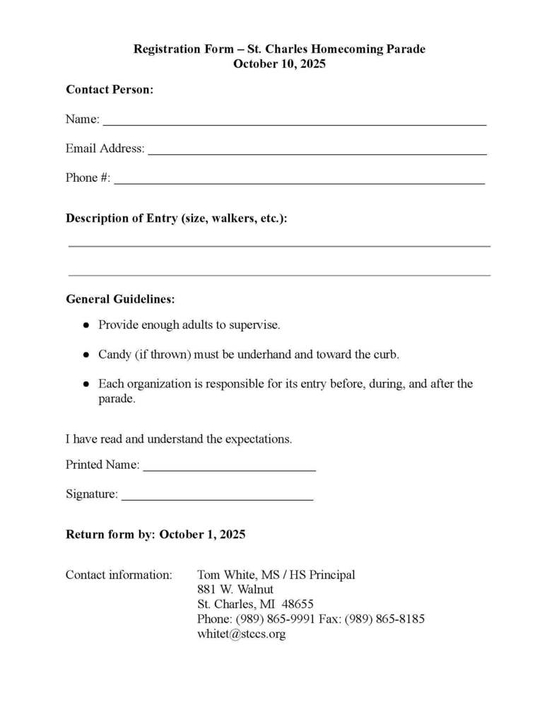 Parade entry form