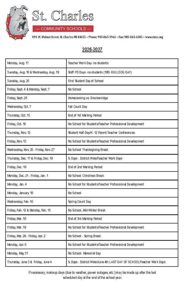 2026-2027 District Calendar