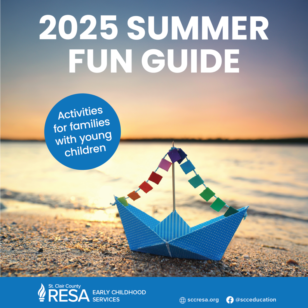 Paper boat on the beach with text that reads, "2025 Summer Fun Guide. Activities for families with young children."