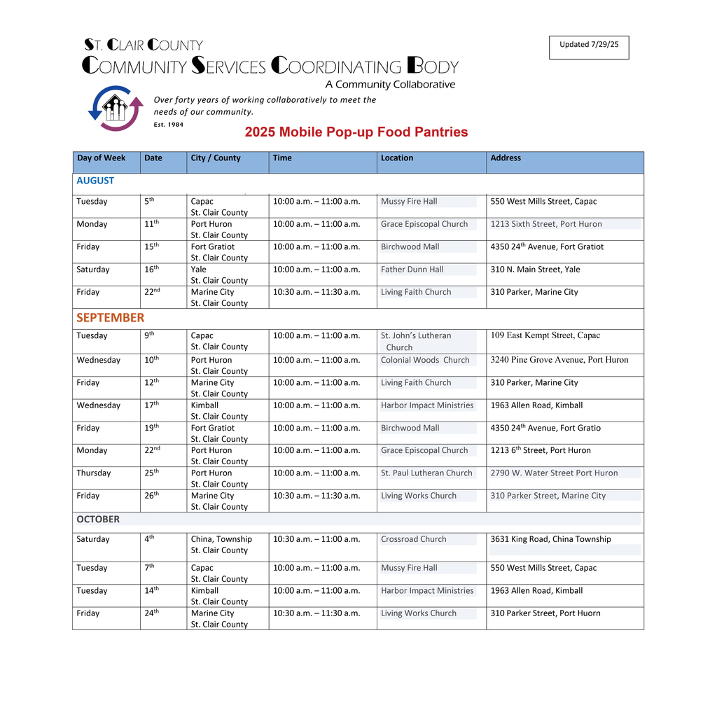 Thumbnail of Fall 2025 Mobile Pop-up Food Pantries in St. Clair County