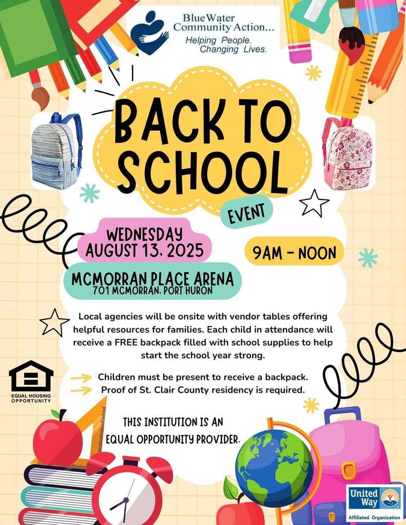 Thumbnail of flyer for Backpack Giveaway on Wednesday, August 13
