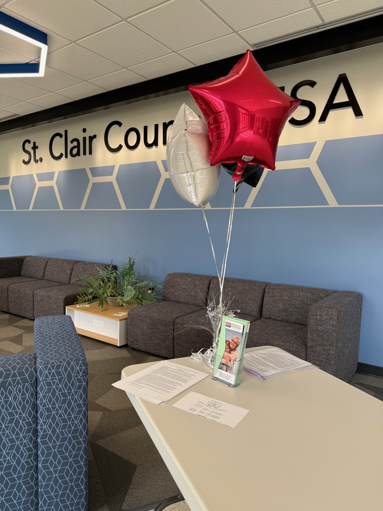 Star shaped balloons are displayed on a table in RESA's Administration Building Lobby welcoming members to the MARSP luncheon