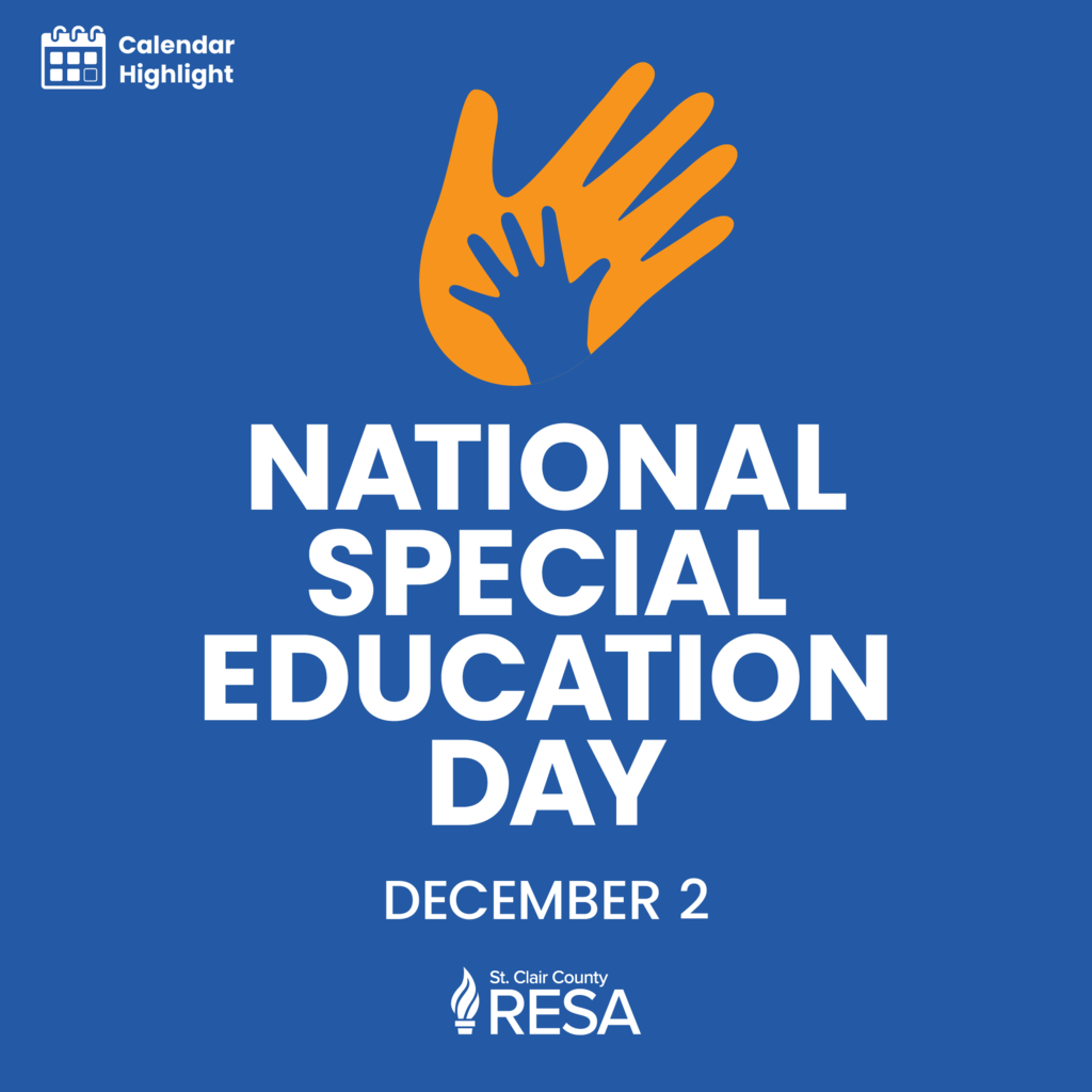 An illustration of hand with text reading, "National Special Education Day, December 2"