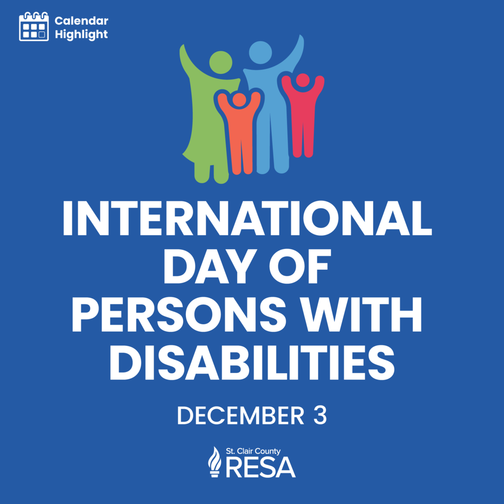 Illustrations of four figures with text reading, "International Day of Persons with Disabilities, December 3."