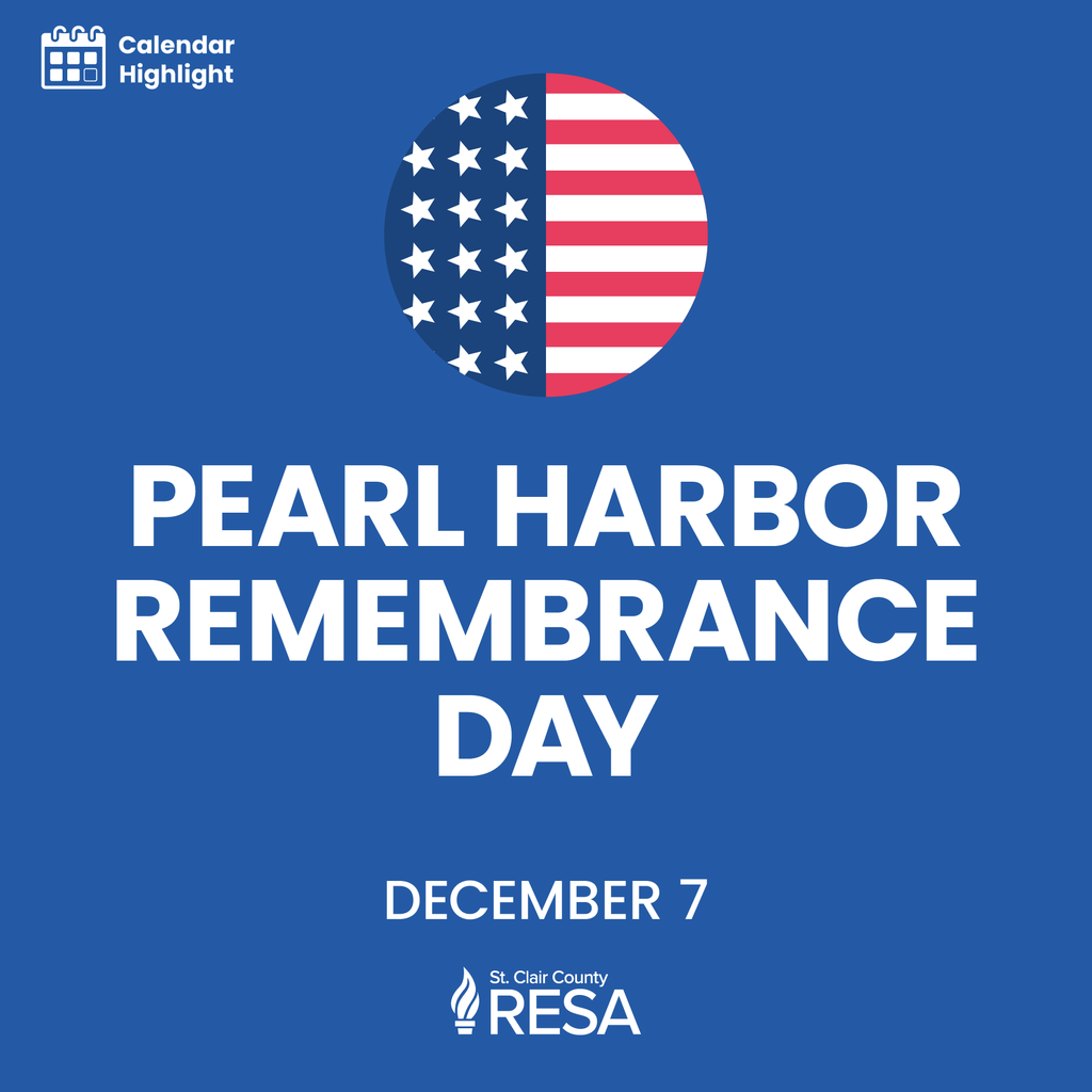 American flag illustration with text that reads, "Pearl Harbor Remembrance Day, December 7"