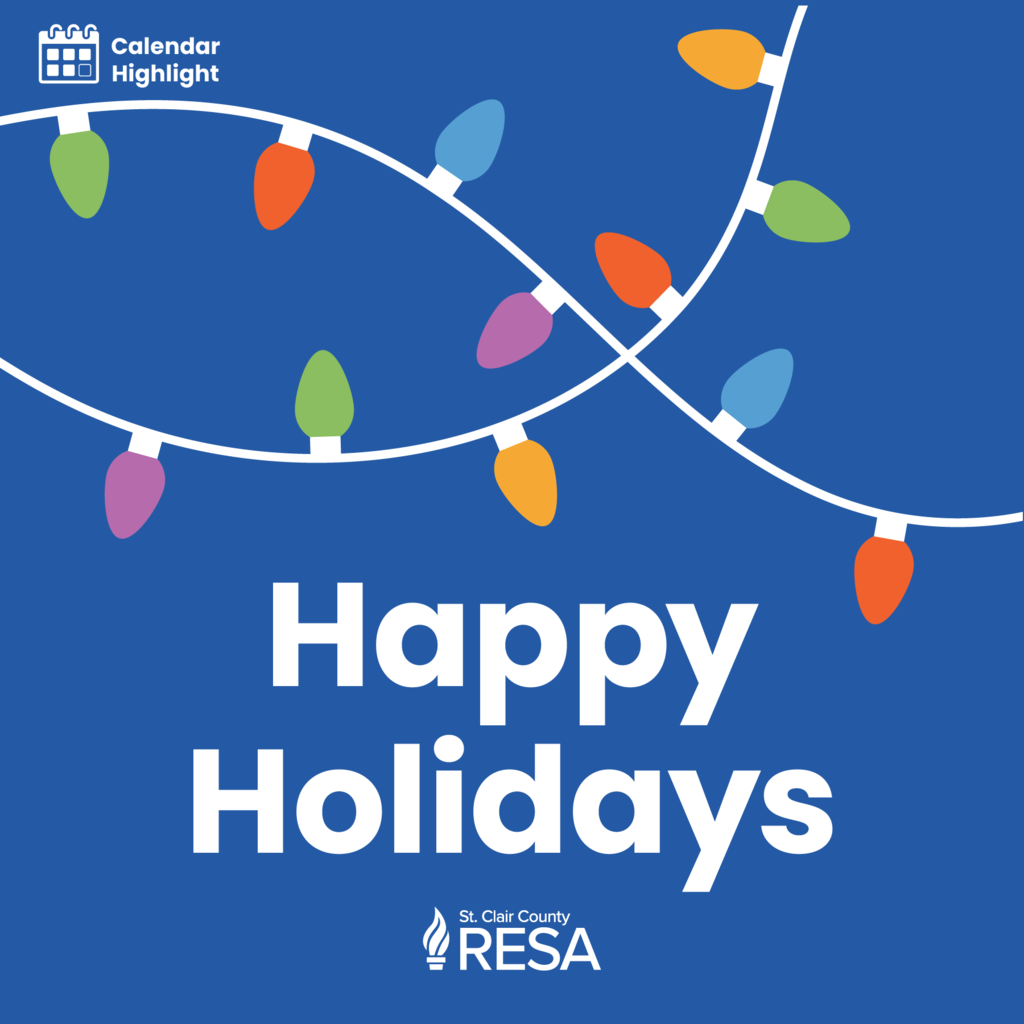 Illustration of a string of holiday lights with text reading, "Happy Holidays"