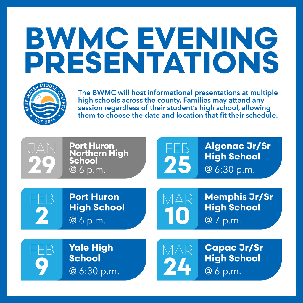 BWMC Evening Presentation Schedule