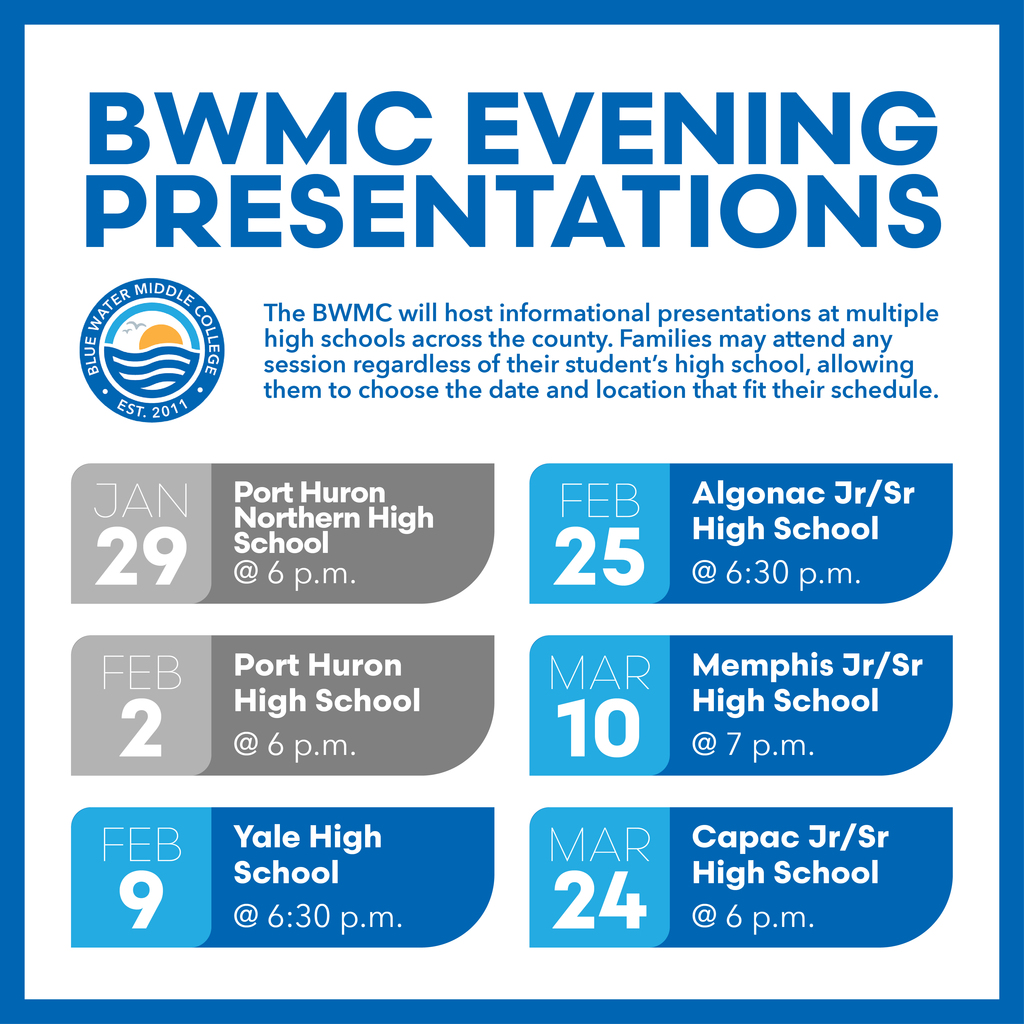 BWMC Evening Presentation Schedule