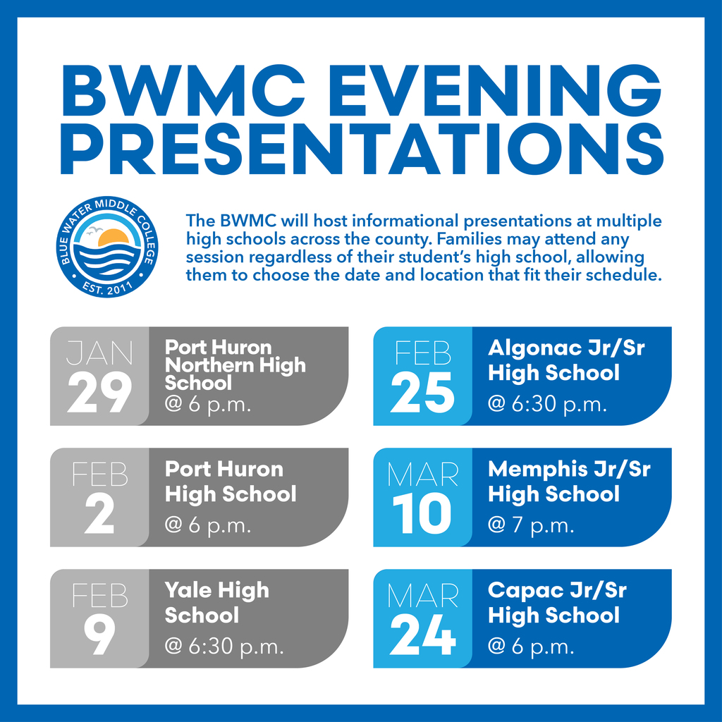 BWMC Evening Presentation Schedule