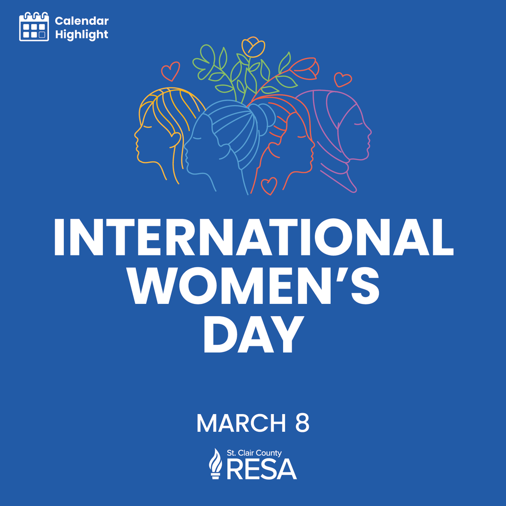 Color illustration of four women in profile with text reading, "Calendar Highlight: International Women's Day, March 8."