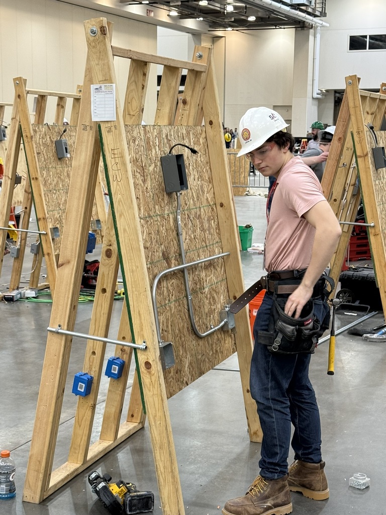 A TEC Construction Trades student works on an electrical task at the state SkillsUSA contest