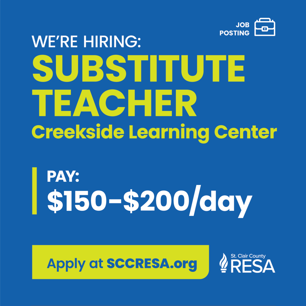 We hiring: Substitute Teacher at Creekside Learning Center. Pay: $150-$200 per day