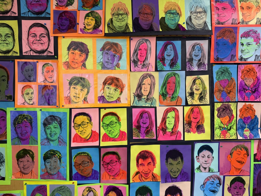 A close up of student self portraits