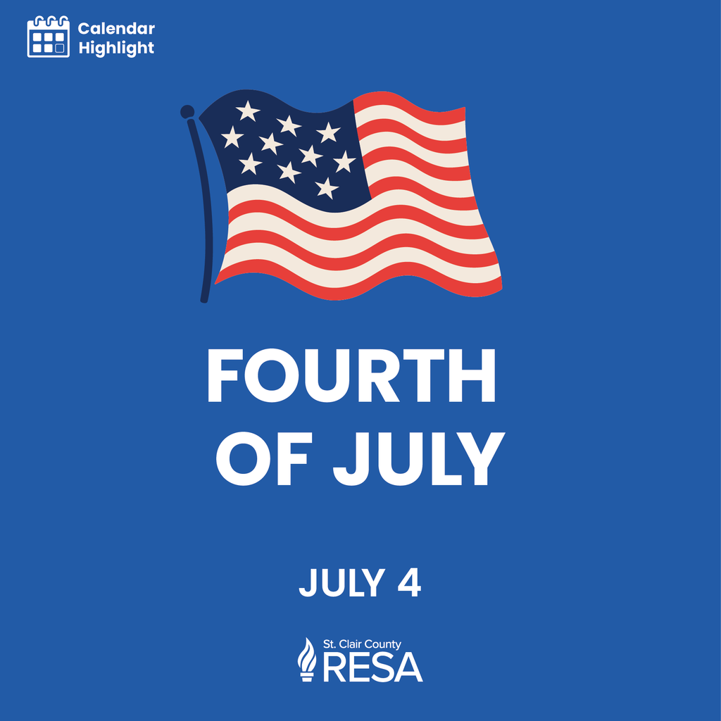 Illustration of an American flag with text reading, "Calendar highlight: Fourth of July, July 4."