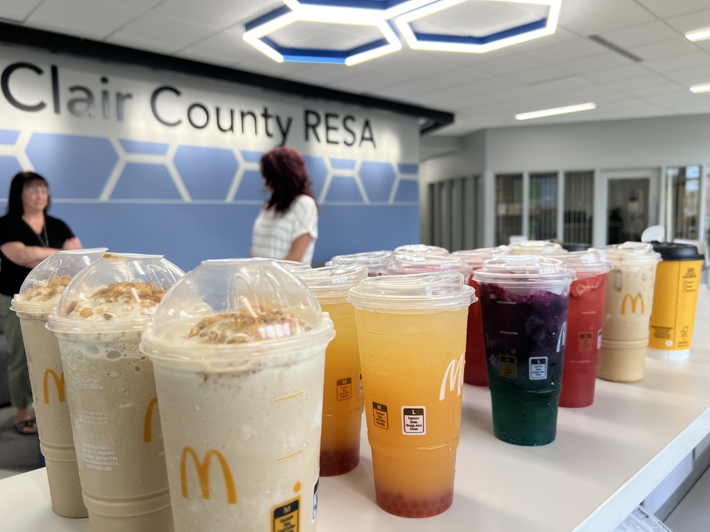 Avariey of McDonalds beverages sit on a countertop in the Administration Building.