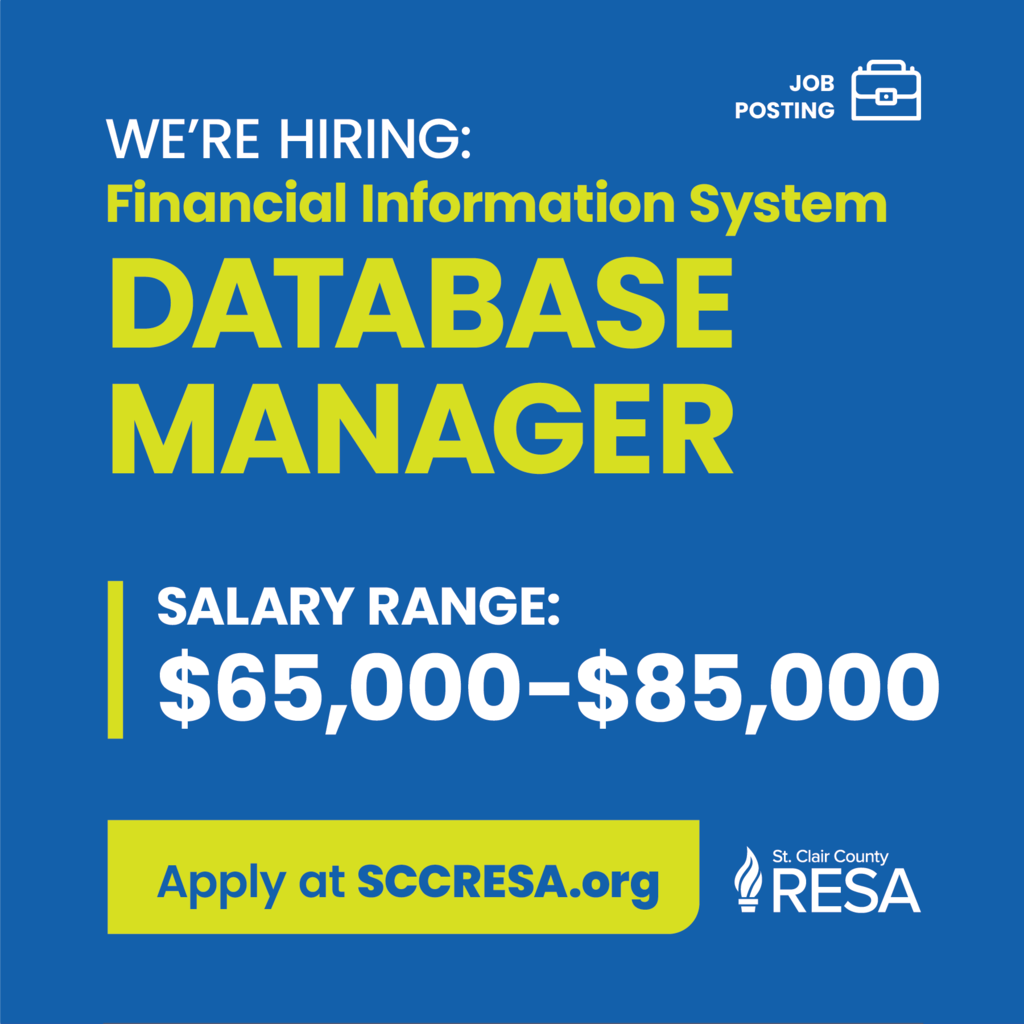 We're hiring: Financial Information System Database Manger. Salary Range: $65,000-85,000."