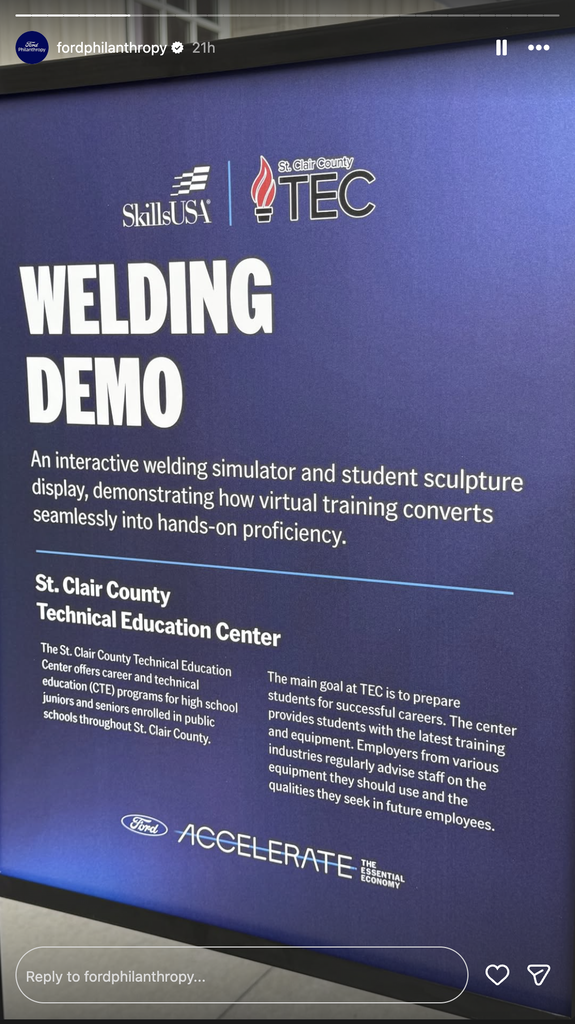 A sign announcing "Welding Demo"