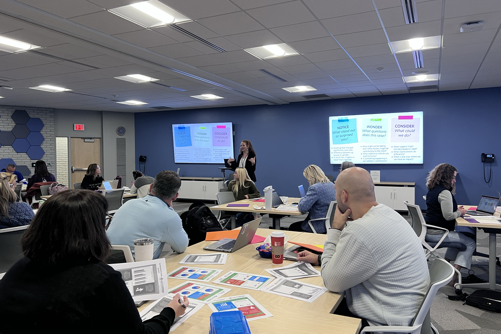 Erin Schweihofer presents to a room of professionals 