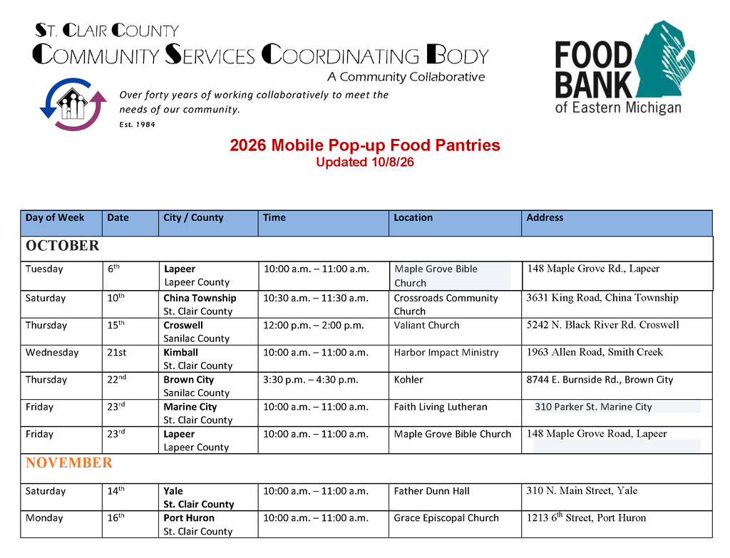 Pop up schedule