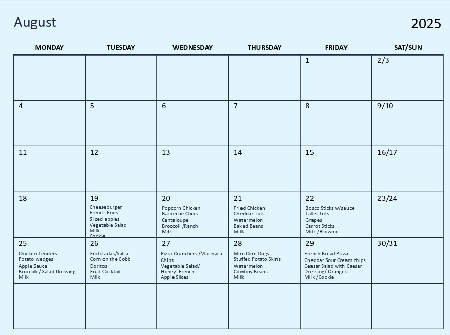 August Menu
