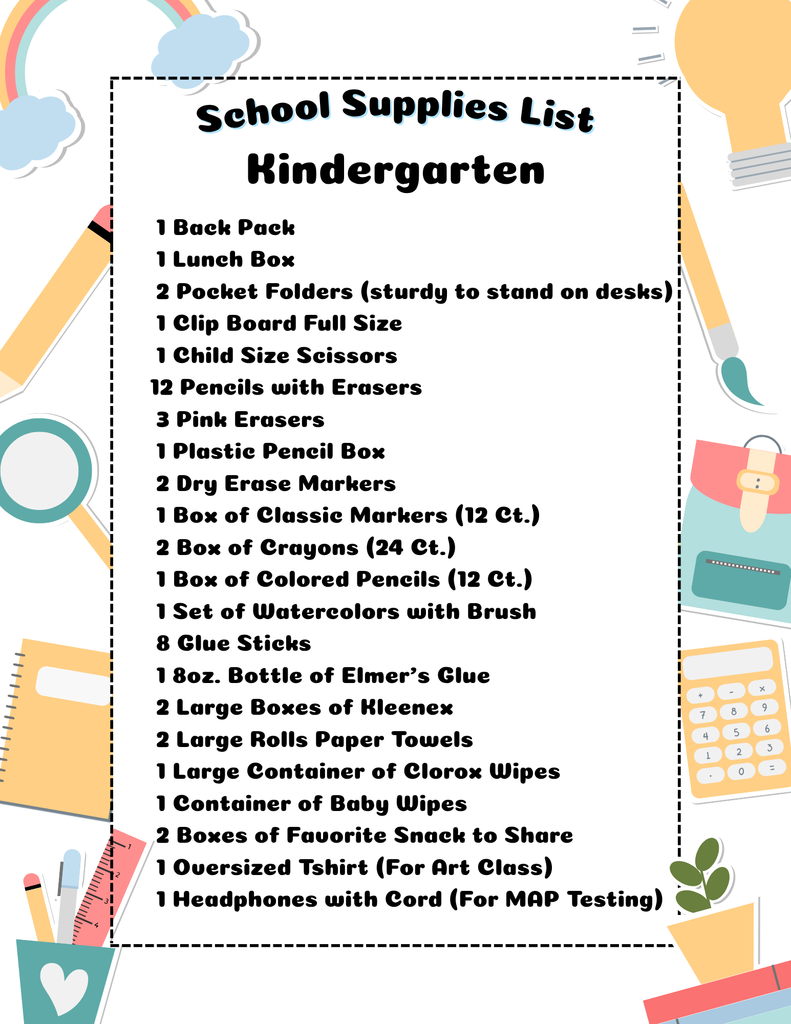 Kindergarten Supply List