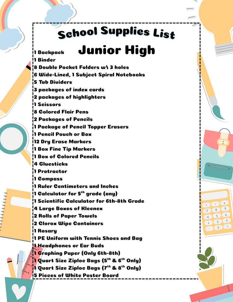 Junior High Supply List