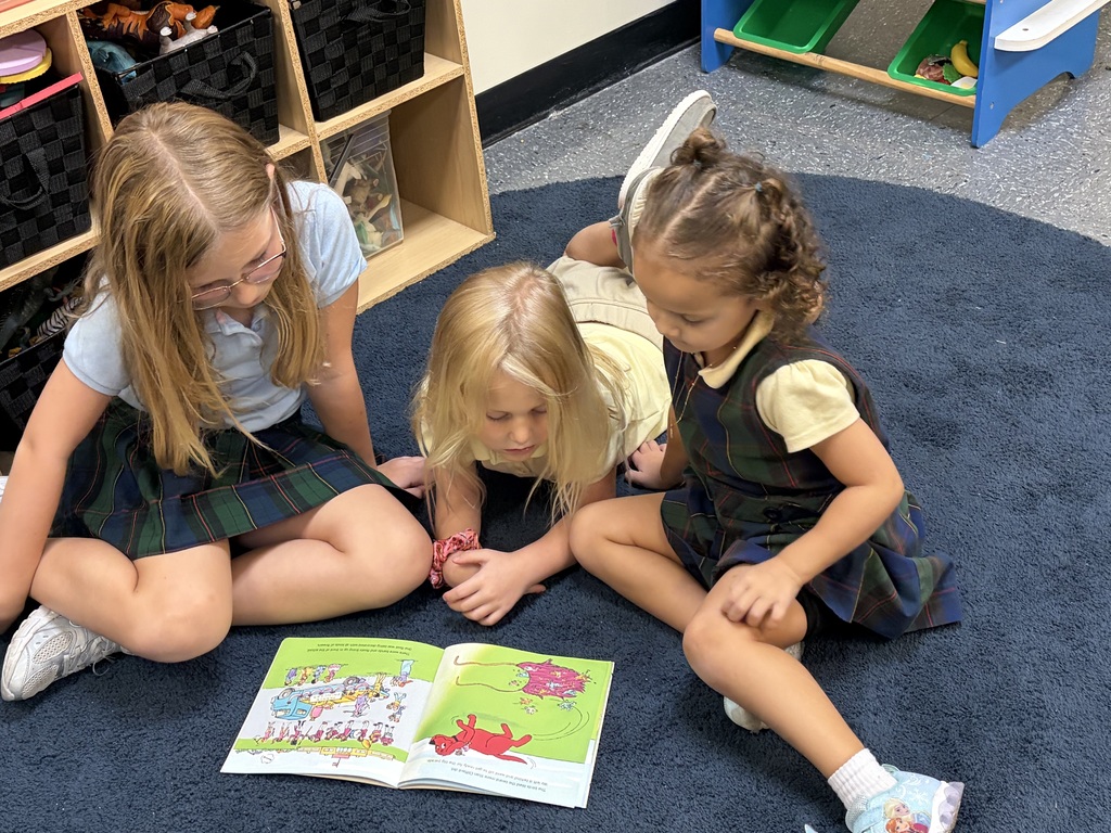 Older students read picture books with preschool students during Brave Buddies, sharing time together in the classroom and building friendships through reading.