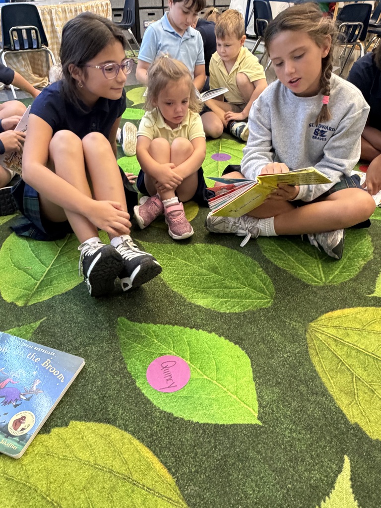 Older students read picture books with preschool students during Brave Buddies, sharing time together in the classroom and building friendships through reading.