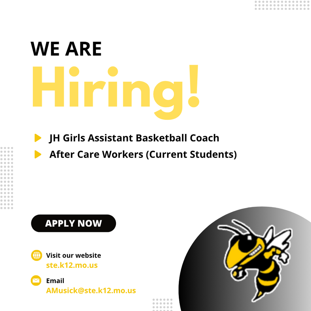 Hiring for JH assistant basketball coach and after care workers.