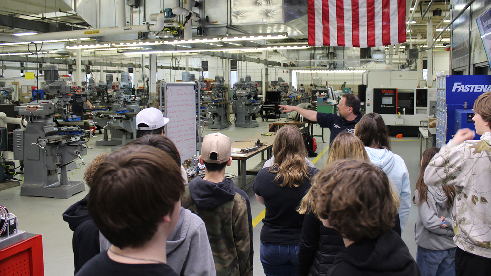 students in a machine shop