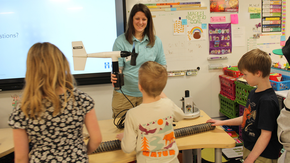 Amy displaying equipment for students