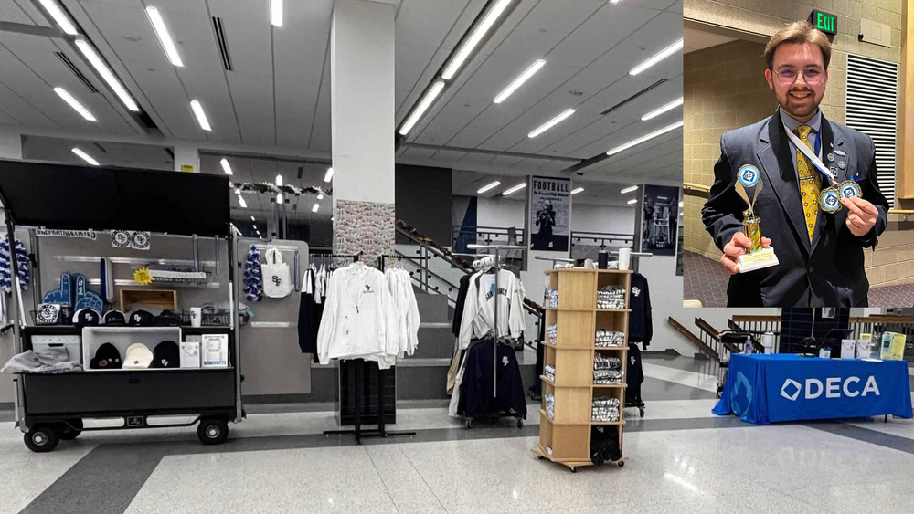 DECA shop and photo of Jack with awards