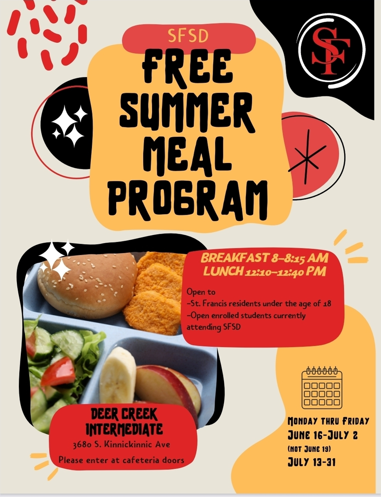 Flyer for summer meal program with dates and locations
